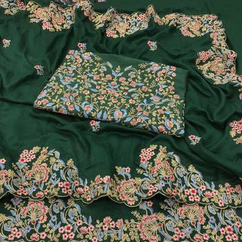 Green Embroidered Bollywood Designer Silk Blend Saree With Blouse 6