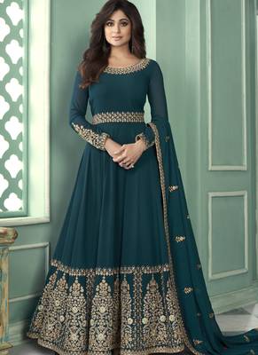 Dark Teal Georgette Anarkali Salwar Kameez 1