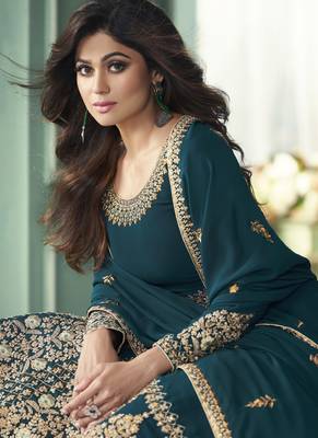 Dark Teal Georgette Anarkali Salwar Kameez 3