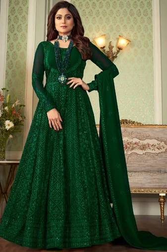 Green Georgette Anarkali Salwar Kameez