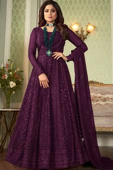 Wine Georgette Anarkali Salwar Kameez
