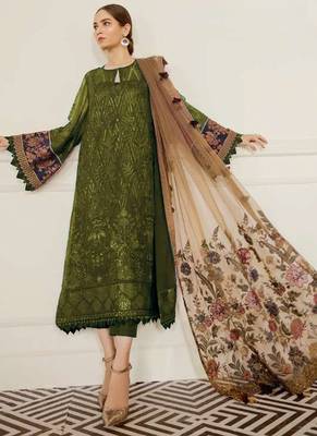 Mehendi Georgette Pakistani Salwar Kameez 1