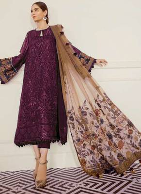 Wine Georgette Pakistani Salwar Kameez 1