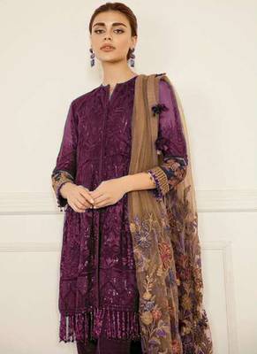 Wine Georgette Pakistani Salwar Kameez 2