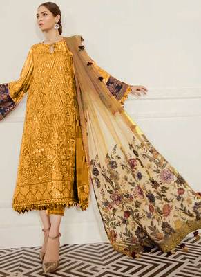 Yellow Georgette Pakistani Salwar Kameez 1