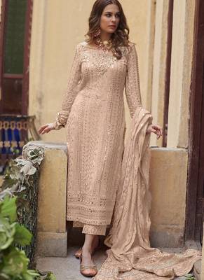 Cream Georgette Pakistani Salwar Kameez 1