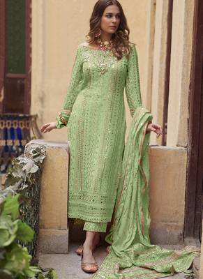 Sea Green Georgette Pakistani Salwar Kameez 1