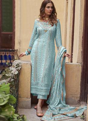 Sky Blue Georgette Pakistani Salwar Kameez 1