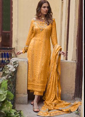 Yellow Georgette Pakistani Salwar Kameez 1