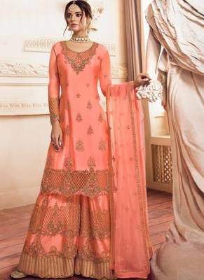 Peach Net Pakistani Salwar Kameez 1