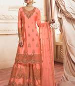 Peach Net Pakistani Salwar Kameez