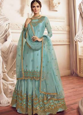 Sky Blue Net Pakistani Salwar Kameez 1