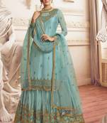 Sky Blue Net Pakistani Salwar Kameez