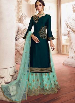Teal Georgette Pakistani Salwar Kameez 1