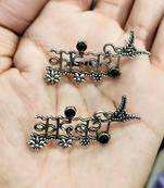 Oxidised Silver Traditional Kadambari Name Stud Earrings for Women Stylish Latest Earrings for Women