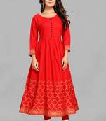 Red printed rayon ethnic-kurtis