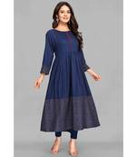 Navy-blue printed rayon ethnic-kurtis