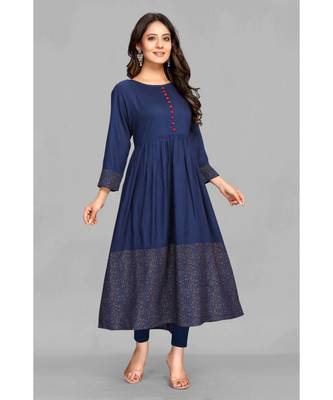 Navy-blue printed rayon ethnic-kurtis 2