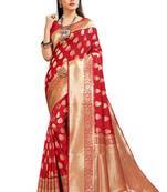Red woven art silk saree with blouse