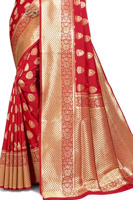 Red woven art silk saree with blouse 2