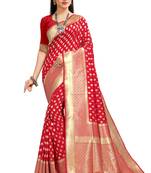 Red woven art silk saree with blouse