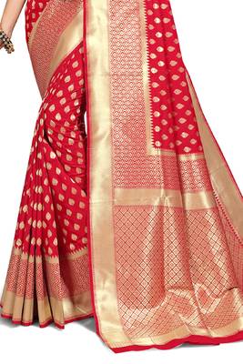 Red woven art silk saree with blouse 2