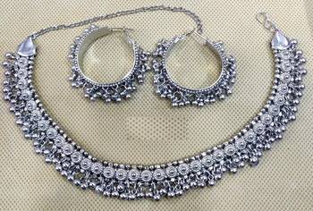Fashion Traditional Oxidized Silver Plated Arabian Style Choker Necklace With earrings For Women & Girls. 1