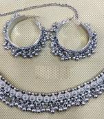 Fashion Traditional Oxidized Silver Plated Arabian Style Choker Necklace With earrings For Women & Girls.