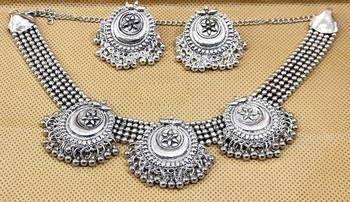 Fashion Traditional   Oxidized  Silver Plated Arabian Style Choker Necklace  With earrings For Women & Girls 1
