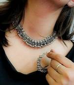 Fashion Traditional Oxidized Silver Plated Arabian Style Choker Necklace With Earrings For Women & Girls