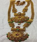 Gold Plated Wedding Jewellery Long Har Necklace  Set Multicolor Kundan With Earrings for women  & Girls 