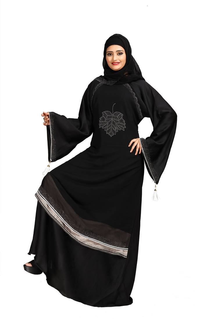 Khadija fashion, Latest Imported nida fabric burqa for women double layer stone designed bottom with dupatta