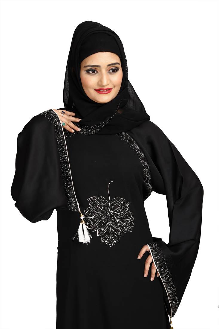 Khadija fashion, Latest Imported nida fabric burqa for women double layer stone designed bottom with dupatta