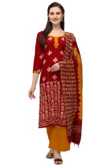 maroon Soft Cotton Wex Batik Print Suits