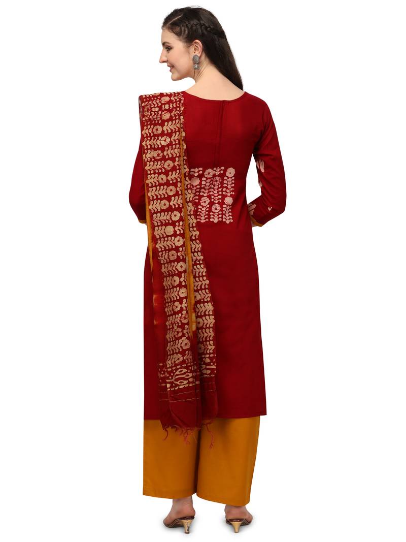 maroon Soft Cotton Wex Batik Print Suits