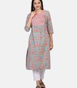 GREEN FLORAL PRINTED KURTA