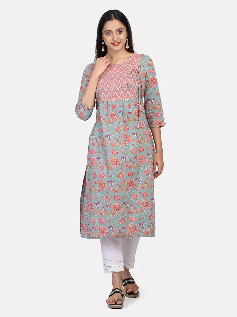 GREEN FLORAL PRINTED KURTA
