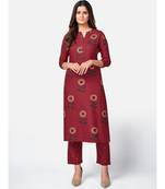 Women's Foil Print Straight Rayon Maroon Kurta With Pant