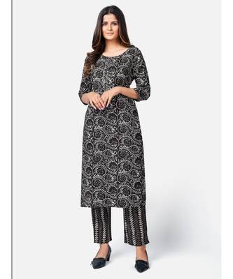 Women's Printed & Gota patti work Straight Cotton Black Kurta With Pant & Dupatta 2