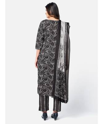 Women's Printed & Gota patti work Straight Cotton Black Kurta With Pant & Dupatta 3