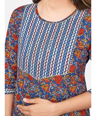 Women's Floral Print & sequience work Straight Cotton Blue Kurta With Pant & dupatta 5