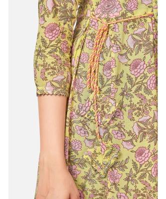 Women's Floral Print & sequience work Anarkali Cotton Yellow Kurta With Pant & dupatta 6