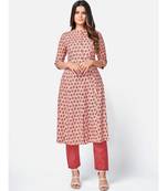 Women's Floral Print A-line Rayon Peach Kurta With Multiple Slit