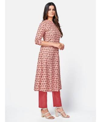 Women's Floral Print A-line Rayon Peach Kurta With Multiple Slit 3