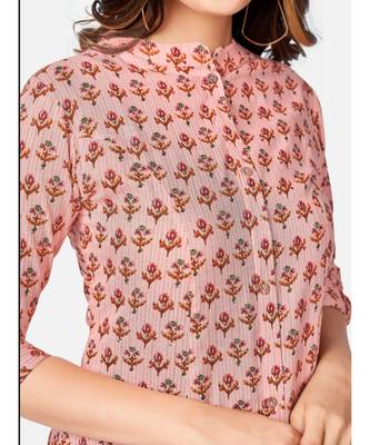 Women's Floral Print A-line Rayon Peach Kurta With Multiple Slit 4