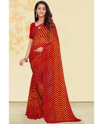 Maroon Leheriya Chiffon Printed Saree 1