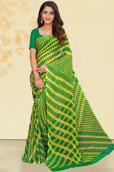 Yellow Leheriya Chiffon Printed Saree