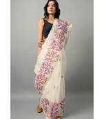 Resham silk jamdani saree with floral and birds motifs