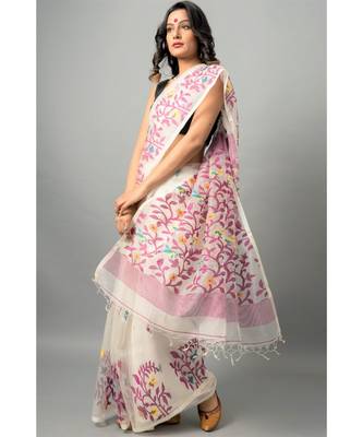 Resham silk jamdani saree with floral and birds motifs 2