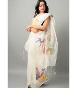 Linen silk jamdani saree with delicate jamdani nature motifs